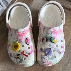 CROCS Tie-Dye Clogs with Fun Charms
